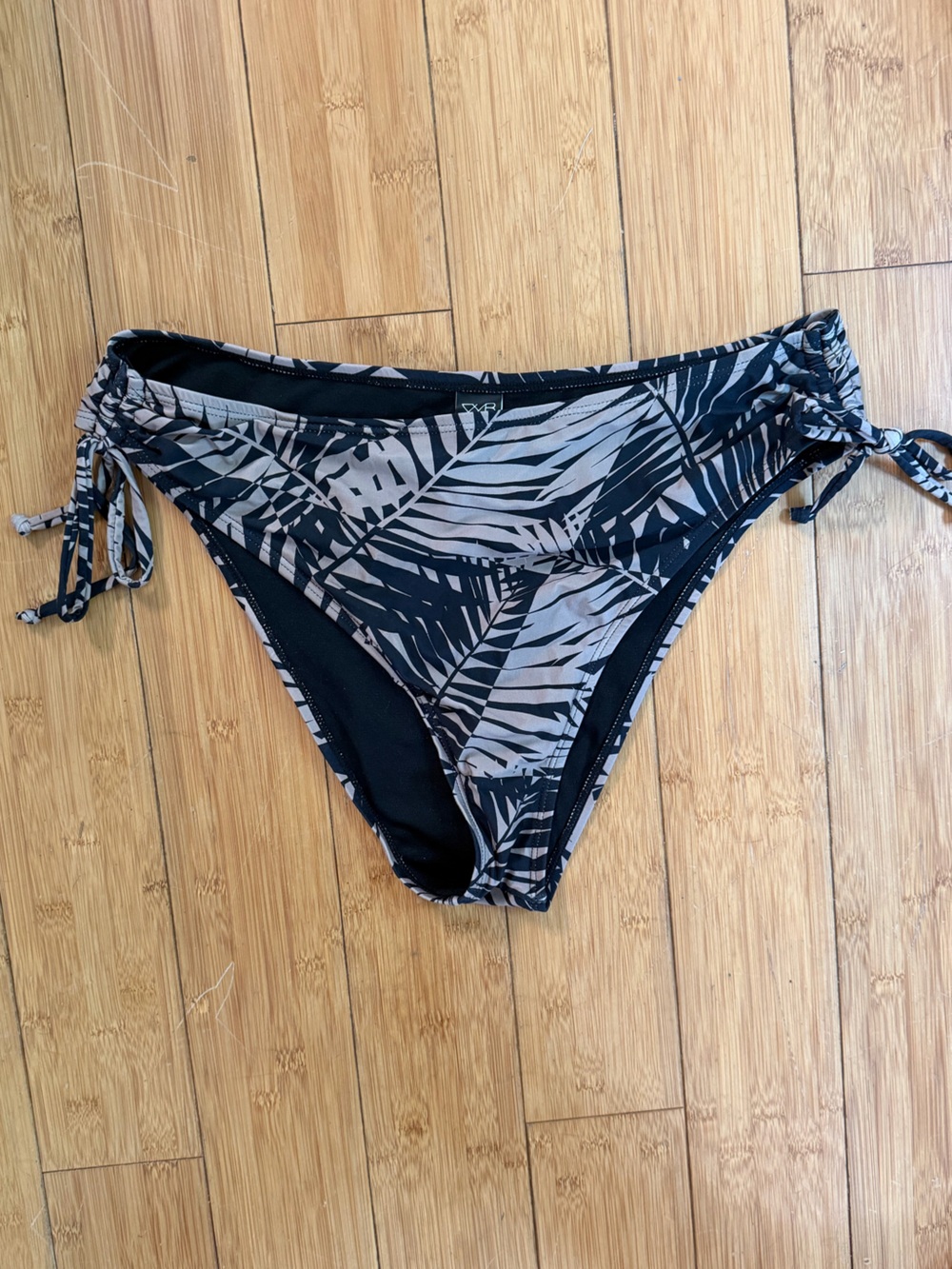 Black & Gray Palm Print Tie-Side Bikini Bottoms